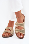 Crochet Women's Sandals With Golden Buckles Green Fenira