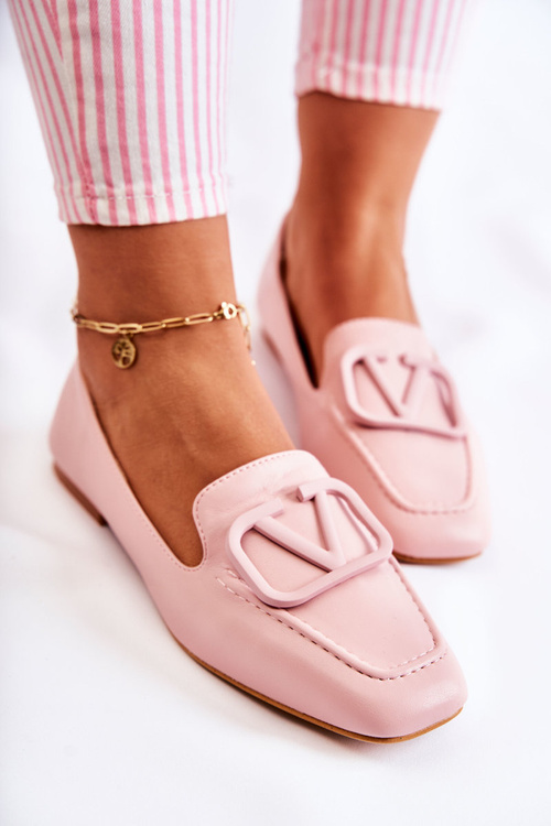 Leather Loafers Brogues With Ornament Pink Hermosa