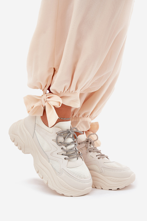 Women's Platform Sneakers with Decorative Lacing Beige Evalianne