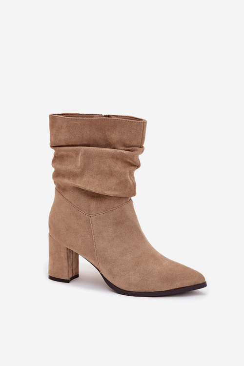 Women's heeled ankle boots with ruching insulated beige Amelise