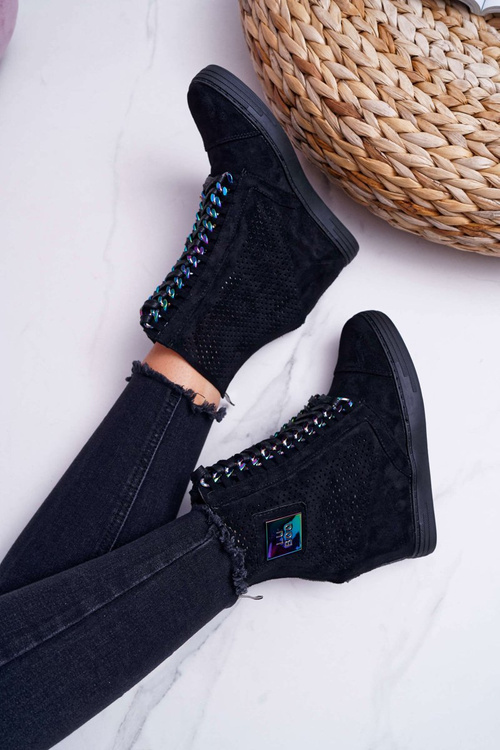 Damskie Sneakersy Lu Boo Ażurowe Zamszowe Czarne Clamma