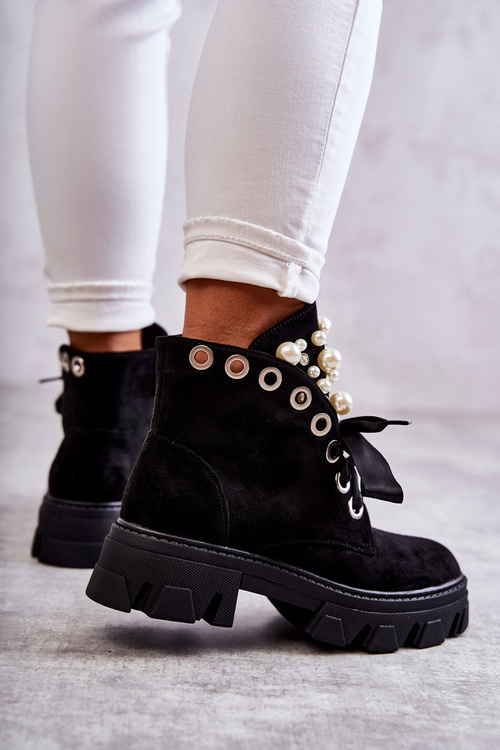 Suede Warm Boots With Pearls Black Roco