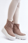 Women's Leather Platform Boots with Straps Zazoo 1752 Beige