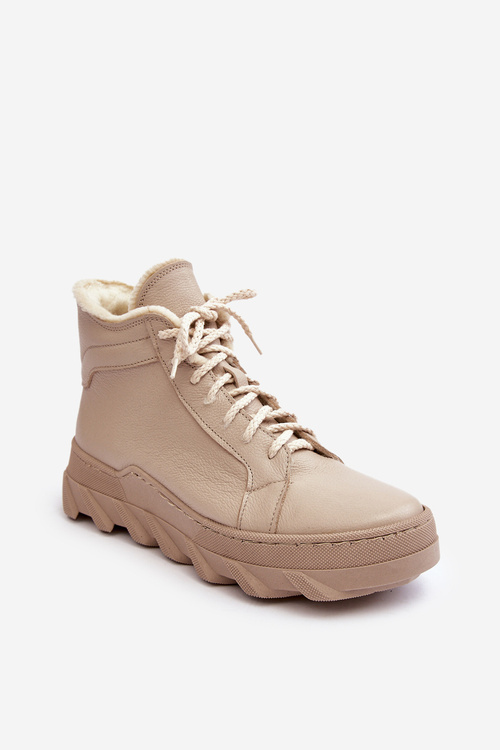 Women's Leather Platform Lined Boots Beige Lemar Jevette