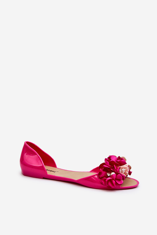 Women's Rubber Ballerina Flats with Flowers Fuchsia Junikla