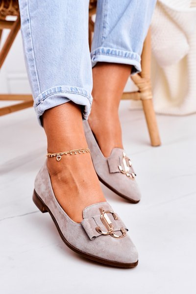 Women's Suede Moccasins Ballerinas Beige Mary-Jane