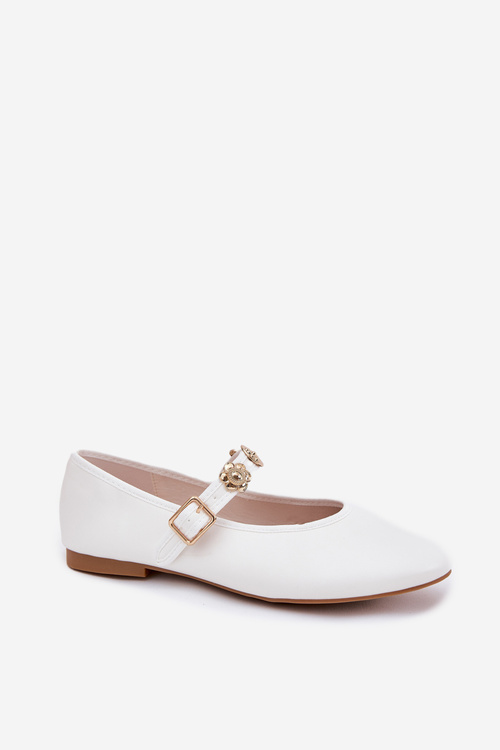 Women's Ballet Flats With Strap And Golden Decorations White Firicene