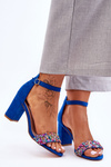 Fashionable Sandals With Stones High Heels Blue Love Me