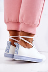 Women's Leather Sneakers White and Blue Mikayla