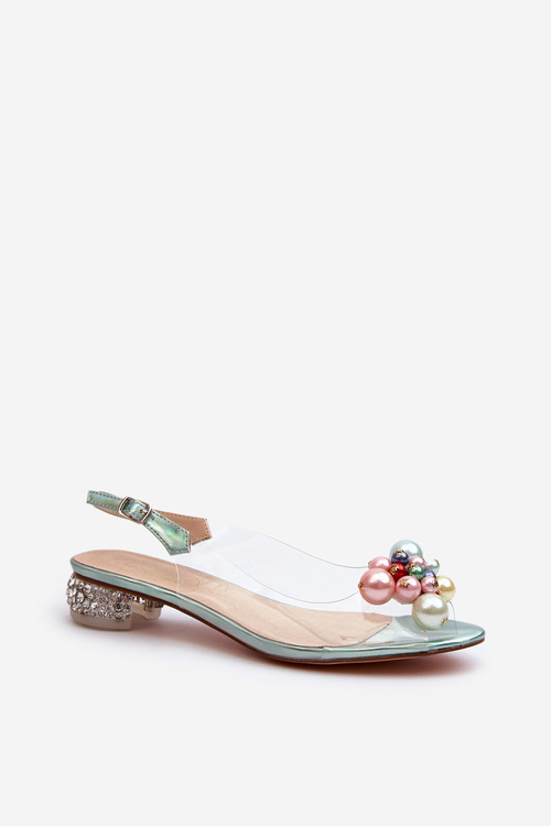 Transparent sandals with low heels and green decoration D&A MR38-368