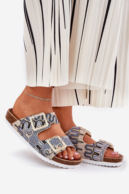 Women's Sandals With Buckles And Glitter Beige S.Barski RB51-006