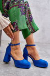 Suede Chunky Heels Platform Pumps Blue Diame