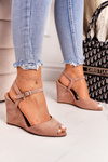 Suede Wedge Sandals Laura Messi 2253 Powder Pink