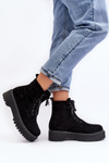 Women's Suede Trapper Boots with Thick Sole and Zipper Black Edivame
