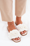 Women's Flat Sandals With Decorative Flowers White Misorsse