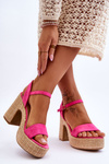 Comfortable Suede Sandals On A Chunky Heel Fuchsia Elishia