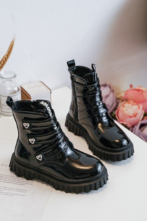 Girls' Lacquered Lined Boots Black Rilina