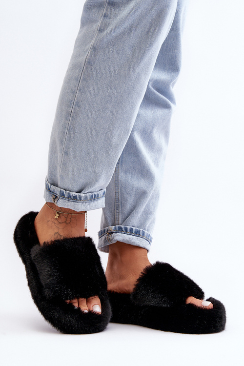 Women's Furry Slippers Black Biella