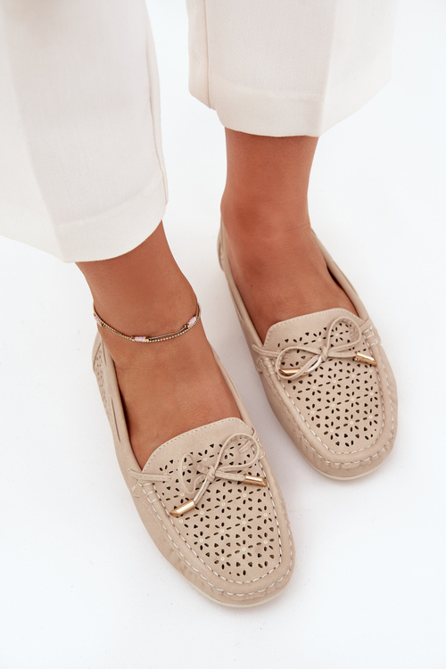 Women's moccasins with perforated pattern and lacing beige Mirisa