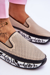 Women's Openwork Leather Sneakers Slip-On Beige Sorito