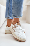 Sneakersy Eko Skórzane Damskie Na Platformie Biało-Beżowe Henizore