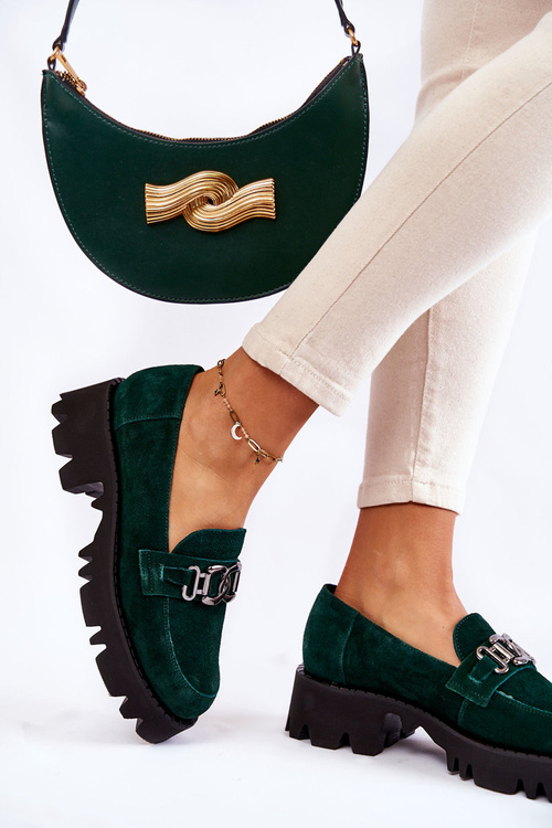 Półbuty Zamsz Ozdoba Zielone Laura Messi 2489