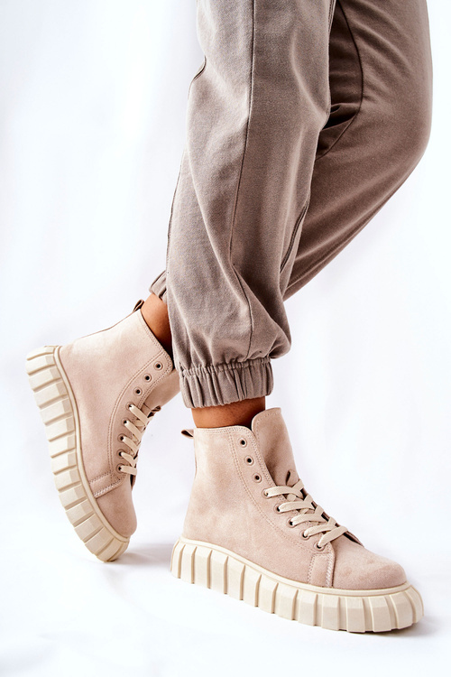 Suede High Platform Sneakers Beige Meniphise