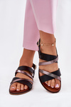 Ladies Sandals With Flat Heel And Straps Black Sergio Leone SK086H