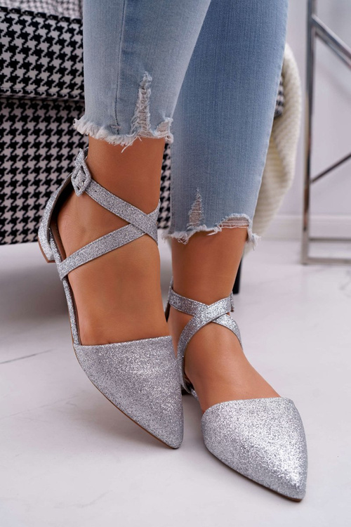 Women's Brocade Pointed Ballerinas Silver Vontare