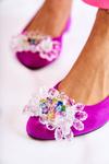 Suede Ballerinas On High Heels With Decoration Dark Pink Elena