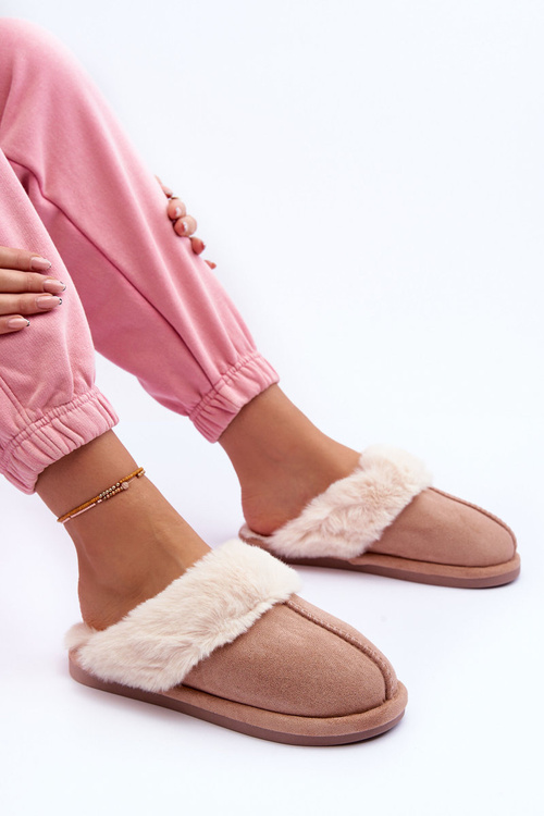 Women's Slippers with Fur Beige Pinky
