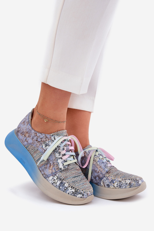 Women's Leather Sneakers Loafers On Platform Maciejka 06776A-06 Blue