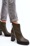 Fashionable Leather Boots On Heel Laura Messi 2509/195 Dark Green