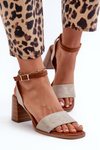 Women's Sandals with Block Heel in Eco-Suede Gold Ronvia