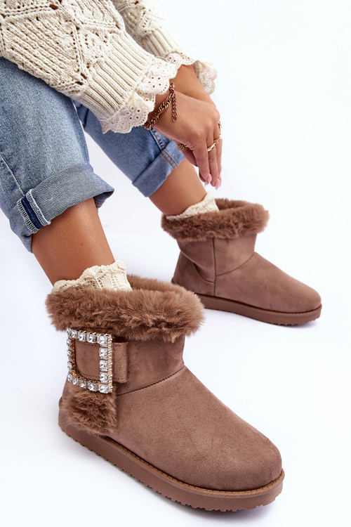 Faux Fur-Lined Clasp Snow Boots Dark Beige Dulca
