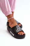 Women's Foam Slides on Chunky Sole with Bear Black Lamira