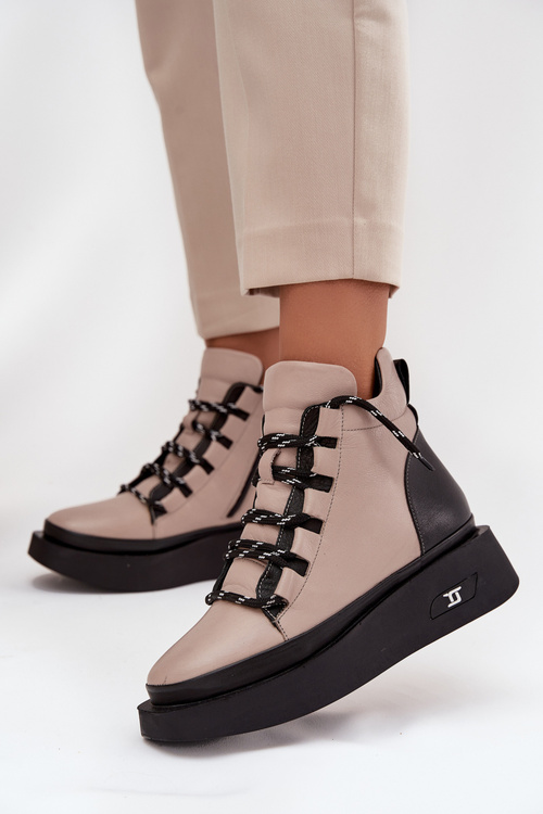 Leather Women's Platform Boots with Lining Artiker 55C0884 Beige