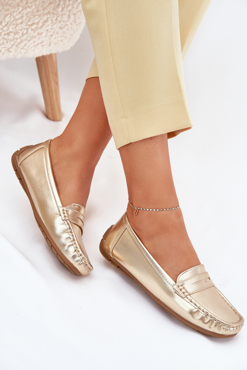 Ladies Eco Leather Moccasins Gold Lenvie
