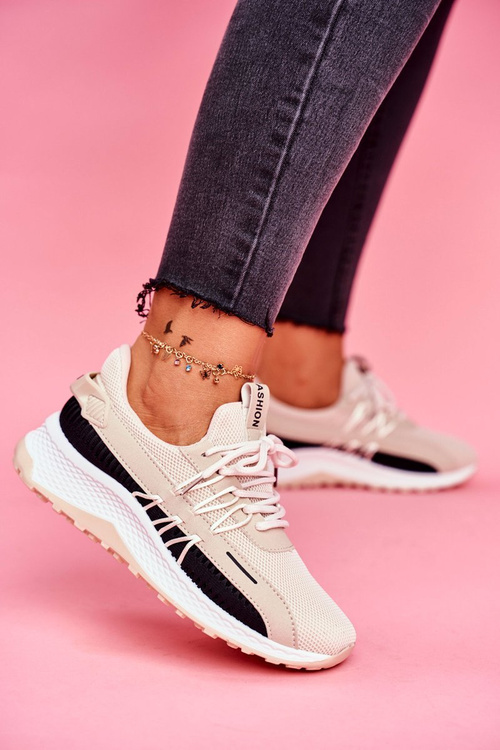 Sportowe Damskie Buty Sneakersy Beżowe Pamela
