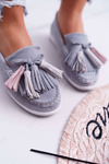 Women's Leather Suede Fringed Moccasins Grey Batist
