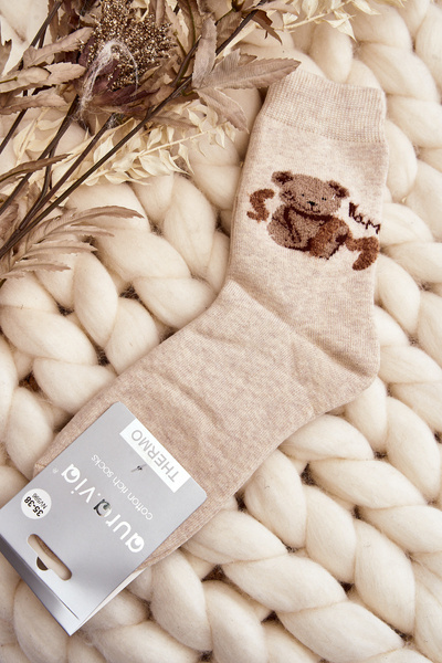Warm Cotton Socks With Bear Beige