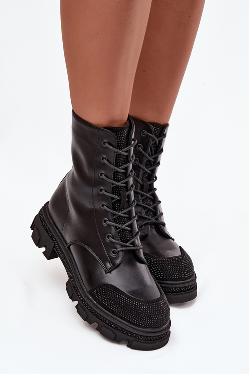 Ocieplane Botki Workery Damskie Zdobienie Czarne S.Barski HY42-982