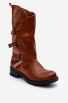 Women's Leather Ankle Boots With Flat Heel Brown Nyreo
