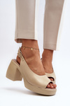 Zazoo 40376 Leather Sandals On Chunky Heel Beige