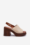 Elegant Women's Sandals in Beige Eco Leather on Block Heel Vattima