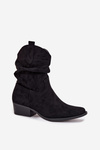 Women's ankle boots with low heel with ruffle black Adena