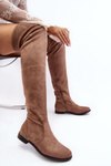 Women's Over-the-Knee Boots on a Flat Heel Beige Bikka