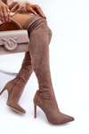Women's Suede Over The Knee Boots On Heel Beige Calfi