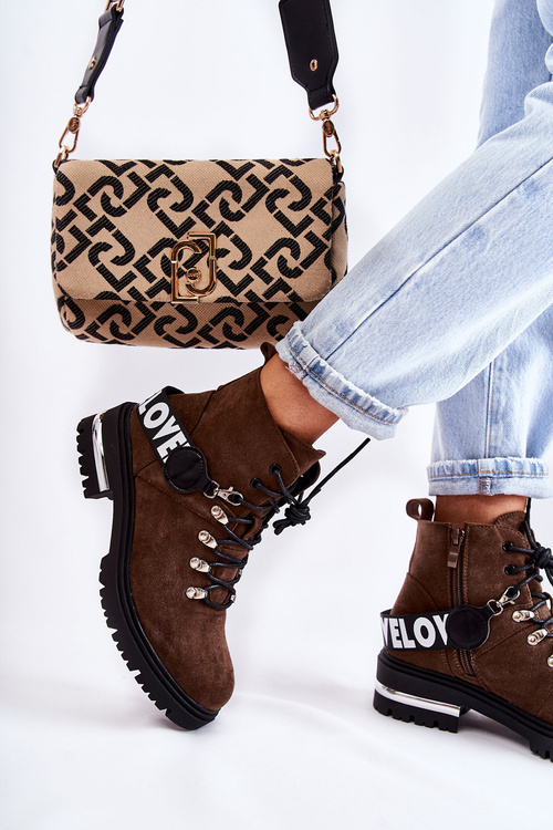 Botki Zamsz Ocieplane Pasek Ciemnobrązowe Aurelio