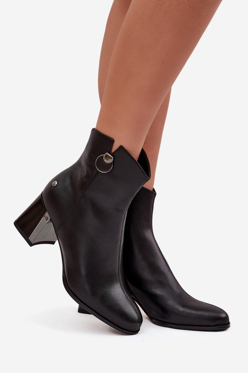 Damskie Botki Skóra Naturalna Ocieplane Na Słupku Czarne Maciejka K7203-04